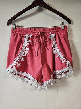 Swim bottoms shorts size medium pink with lace whimsical girlhoodcore